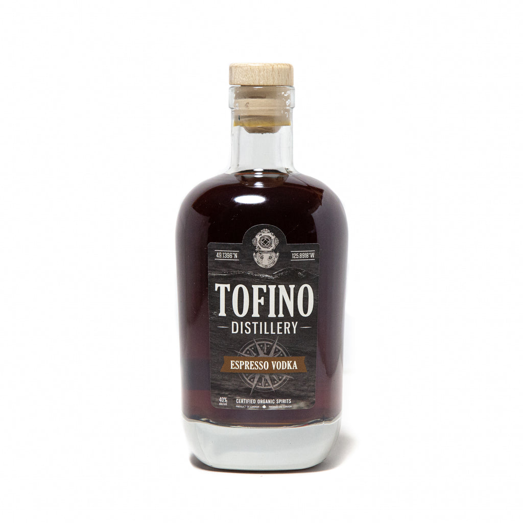 Tofino Distillery's ESPRESSO VOLDKA made locally in Tofino, BC. Enjoyed responsibly by cocktail lovers in Vancouver, Victoria, Kelowna, All over British Columbia and Canada.