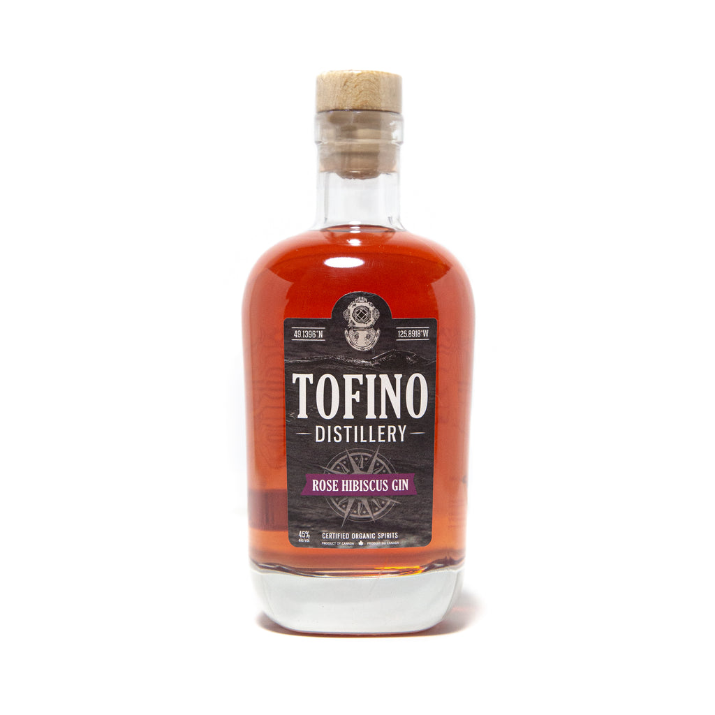 Tofino Distillery's Rose Hibiscus Gin made locally in Tofino, BC. Enjoyed responsibly by cocktail lovers in Vancouver, Victoria, All over British Columbia and Canada.