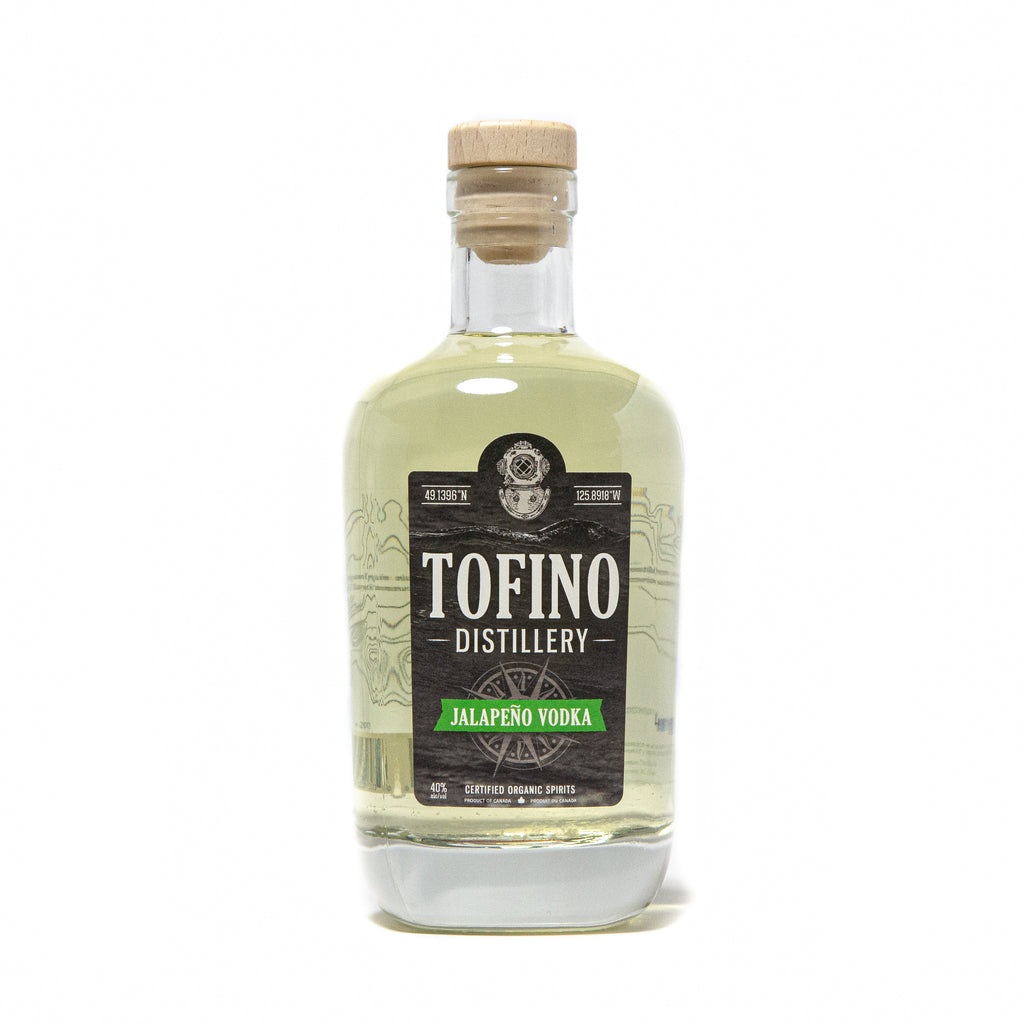 Tofino Distillery's JALAPENO VOLDKA made locally in Tofino, BC. Enjoyed responsibly by cocktail lovers in Vancouver, Victoria, Kelowna, All over British Columbia and Canada.